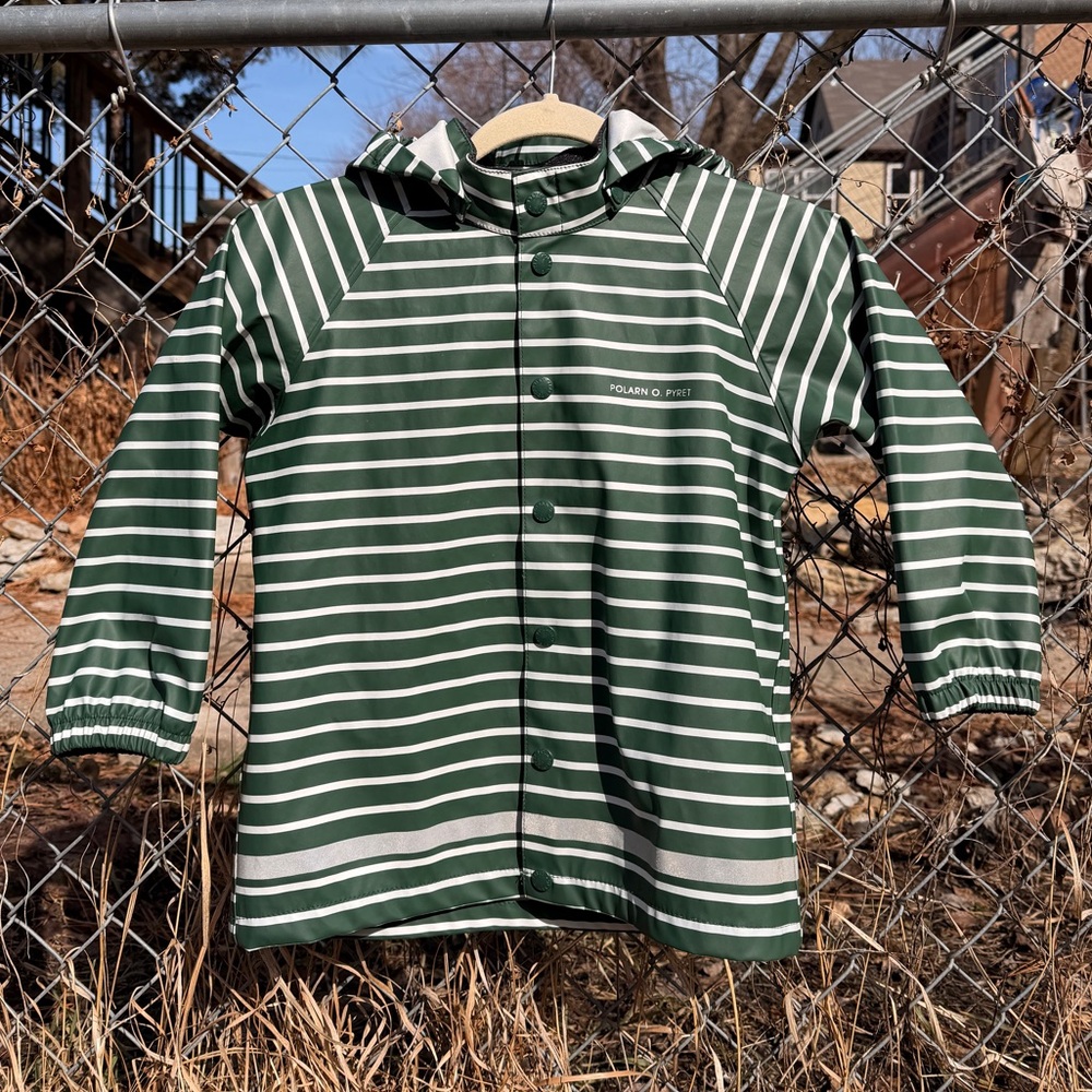 Polarn O. Pyret Forest Green Striped Raincoat